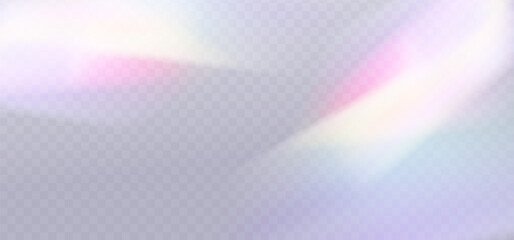 Crystal glass prism with holographic reflections and rainbow flare on a transparent light background. © gala