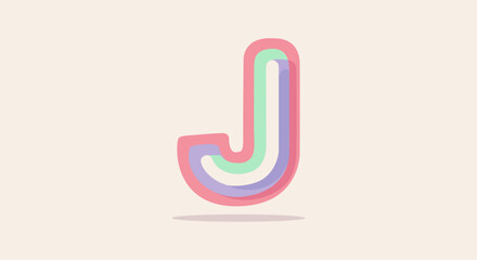 Letter j with pastel colors, modern typography
