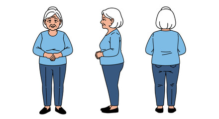 Vector illustration of grandmother character in various views