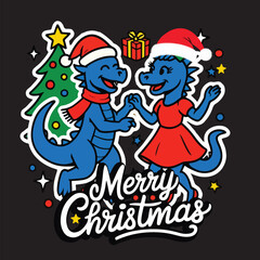 Funny Christmas Dragon Couple Illustration