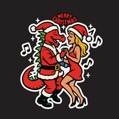 Funny Christmas Dragon Couple Illustration