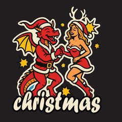 Funny Christmas Dragon Couple Illustration