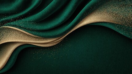 Luxurious Pine-Green Velvet Background with Champagne Satin Ribbon and Glitter