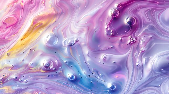 Abstract pastel fluid art with bubbles and swirling patterns of light colors
