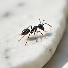 AI Generated Macro of Black Ant on White Stone Surface