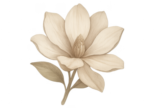 Vintage sepia magnolia flower illustration with transparent background - Powered by Adobe