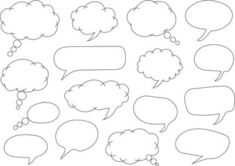 Collection of handdrawn speech bubbles thought clouds in various shapes sizes