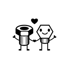 Two cartoon bolts holding hands under a heart icon on transparent background