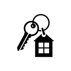Illustration of a key with a house shaped keyring on transparent background