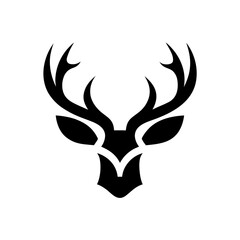 Stylized deer head with antlers in black and white on transparent background