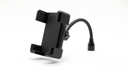 A black phone holder with a flexible arm on a white background in a studio setting with soft lighting ai generated