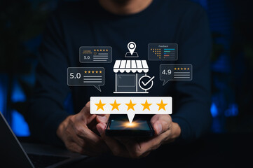 Customer feedback and satisfaction review concept. User reviews and ratings customer feedback and satisfaction scores. business quality, service excellence, and consumer experience evaluation.