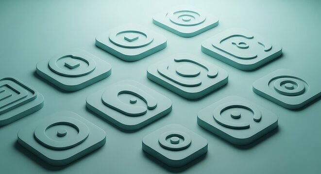 Teal Abstract Icons with Circular and Square Designs image photo