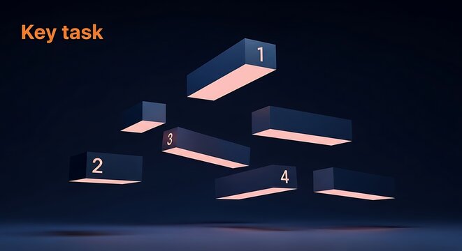 Floating Rectangular Blocks with Numbers and Orange Text levitating