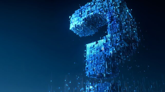 Digital data structure forms a prominent three dimensional question mark symbol