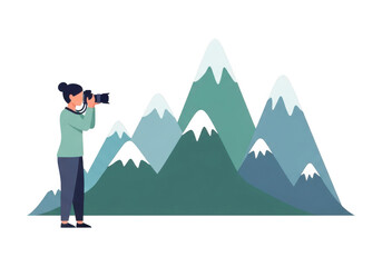 Person gazing at snow capped mountains with trees