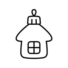 Christmas tree toy house icon. Black outline linear silhouette. Editable strokes. Front view. Vector simple flat graphic illustration. Isolated object on a white background.