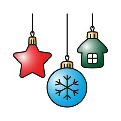 Hanging Christmas tree decorations. Colored outline linear silhouette. Editable strokes. Front view. Vector simple flat graphic illustration. Isolated object on a white background.