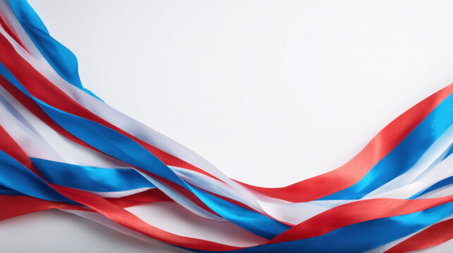 Red ribbon blue ribbon white ribbon tricolor ribbon satin ribbon waving ribbon patriotic color national color celebration decor festive background flowing softly with pride and unity