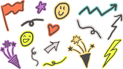doodles set in hand drawn style in vector. Elements for decor banner label icons stickers