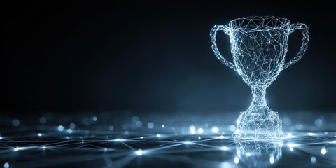 Futuristic glowing trophy made of digital network particles