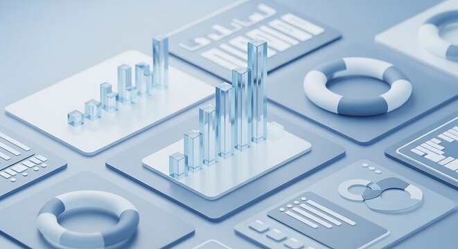 3D Rendered Blue and White Data Visualization Elements abstract