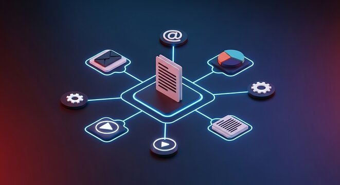 Digital Network Connecting Icons With Central Document Icon connection