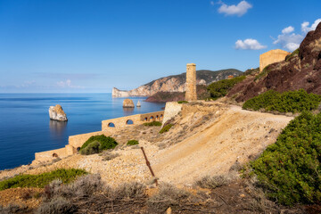 Santa Barbara Trail (Cammino di Santa Barbara) Sardinia. Long-distance mining trail that runs through the southwestern part of the island. Abandoned mines and traces of mining. Nebida town.