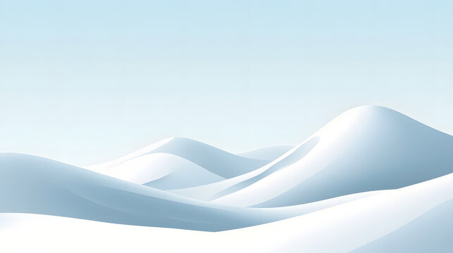 A tranquil winter scene featuring smooth, snow-covered hills under a light blue sky, evoking a sense of calm and purity.