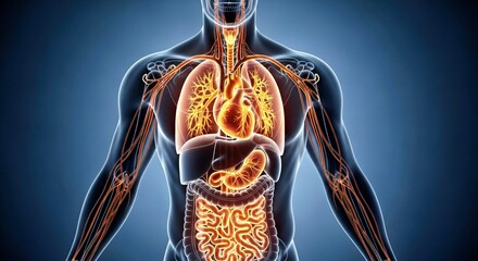 Translucent Male Human Torso Medical Illustration Blue Grey Material