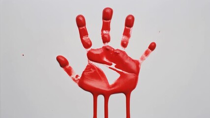 Red Handprint with Dripping Liquid on White Surface blood paint - Powered by Adobe