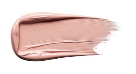 Light pink makeup stroke, creamy, dewy, distinct brush marks, on a transparent background, raking light. Concept of precise beauty