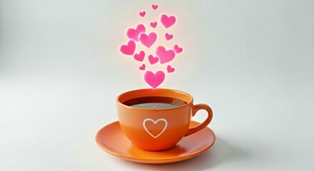 Cup of Hot Tea with Heart Shaped Steam on a Wooden Surface