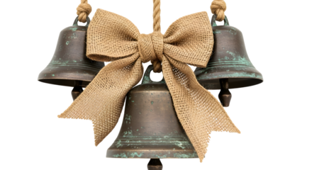 Bells with burlap bow isolated on transparent background