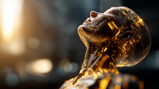 AI artificial intelligence concept visualization faceless composition defocused technological background with circuit patterns machine learning theme digital innovation