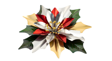 Poinsettia christmas decoration isolated on transparent background