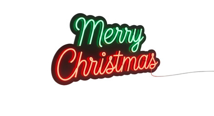 Fototapeta premium Neon merry christmas sign isolated on transparent background