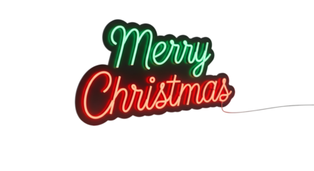 Neon merry christmas sign isolated on transparent background