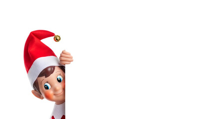 Elf peeking with santa hat isolated on transparent background