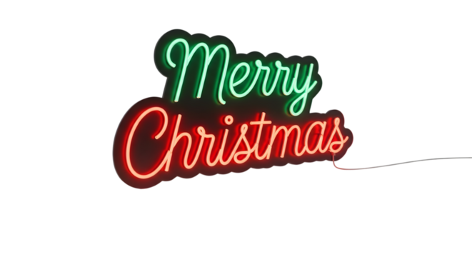 Neon merry christmas sign isolated on transparent background