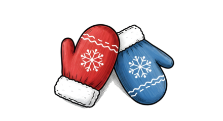 Mittens with snowflake design isolated on transparent background