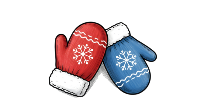 Mittens with snowflake design isolated on transparent background