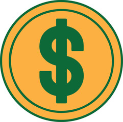 Green dollar sign on orange coin with green outline money currency vector illustration EPS file download.

