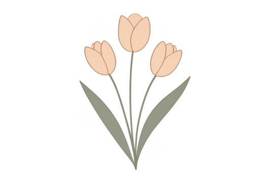 Three soft pastel tulips with green leaves transparent background - Powered by Adobe