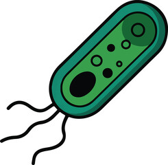 Green bacillus bacterium with flagella and internal circles microorganism cell vector illustration EPS file download.
