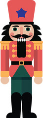 Red nutcracker soldier with blue star on hat and black mustache christmas character vector illustration EPS file download.
