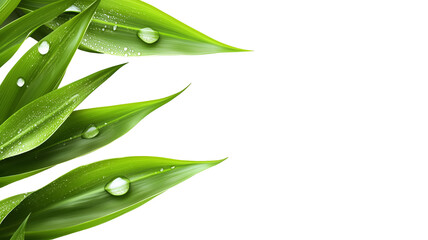 Green Leaves with Water Drops on Transparent Background