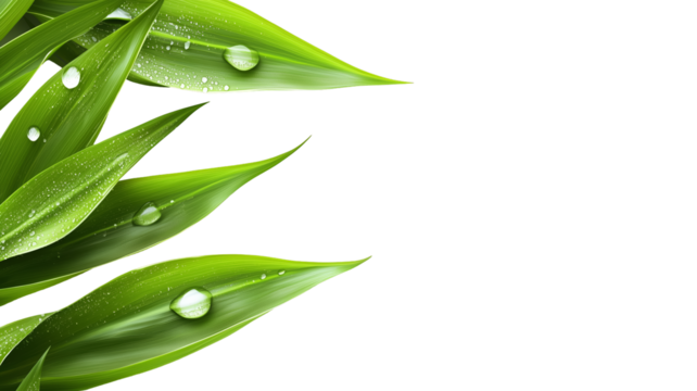Green Leaves with Water Drops on Transparent Background