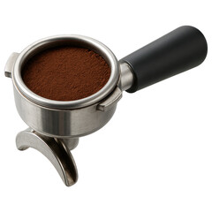 Metal Portafilter Filled with Rich Ground Coffee for Espresso Machine