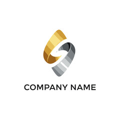 Abstract logo design featuring interlocking gold and silver shapes.